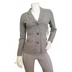 Jones New York Signature Wool Blend Blazer Petite Gray 3-Button Wool Nylon NWT